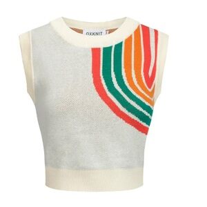 Oxknit Women's Retro Rainbow Print Knit top NWOT size L